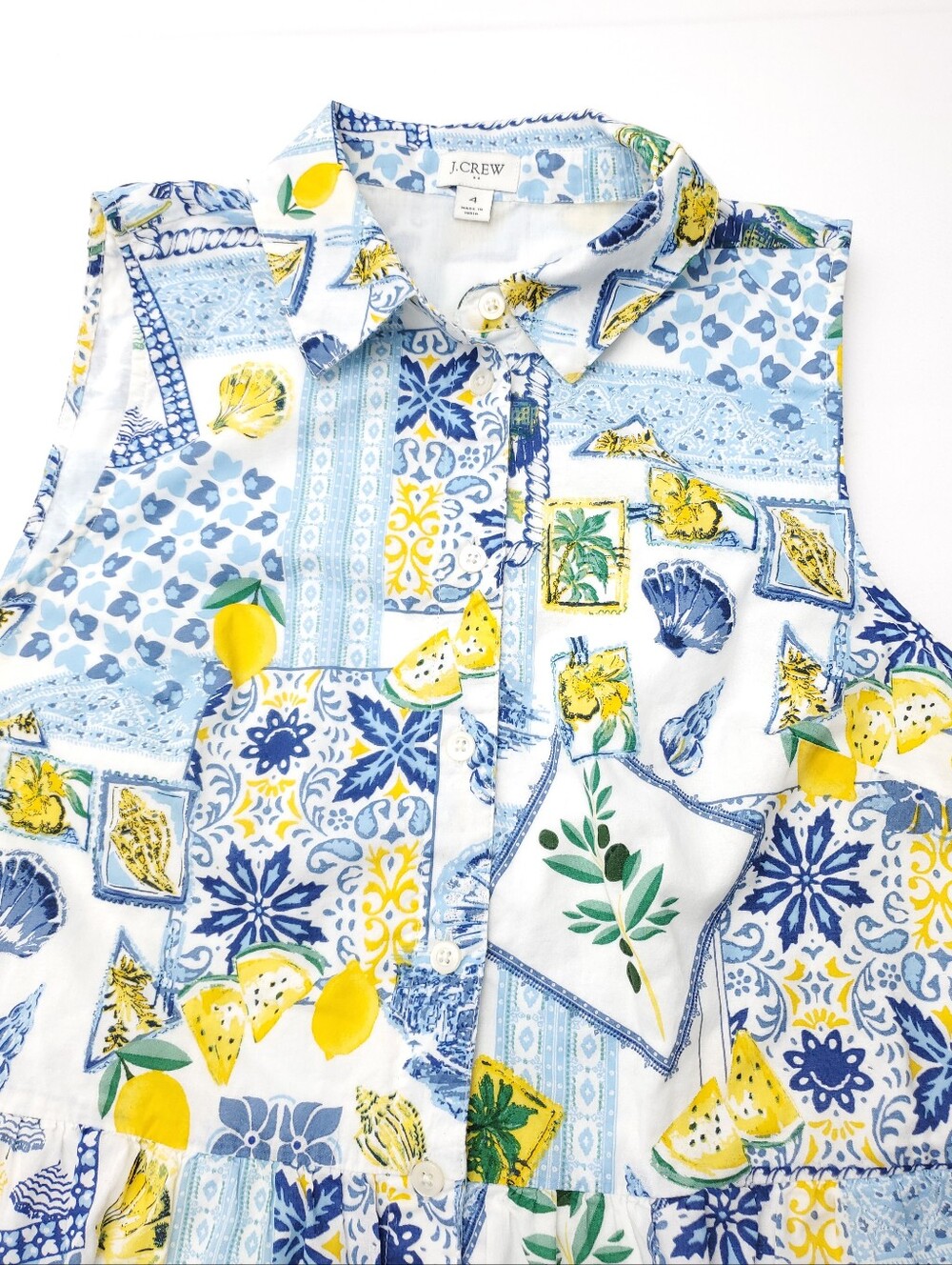 J Crew Dolce Vita Lemons Positano Button Front Midi Dress Cotton Vacation Size 4 - Picture 8 of 10